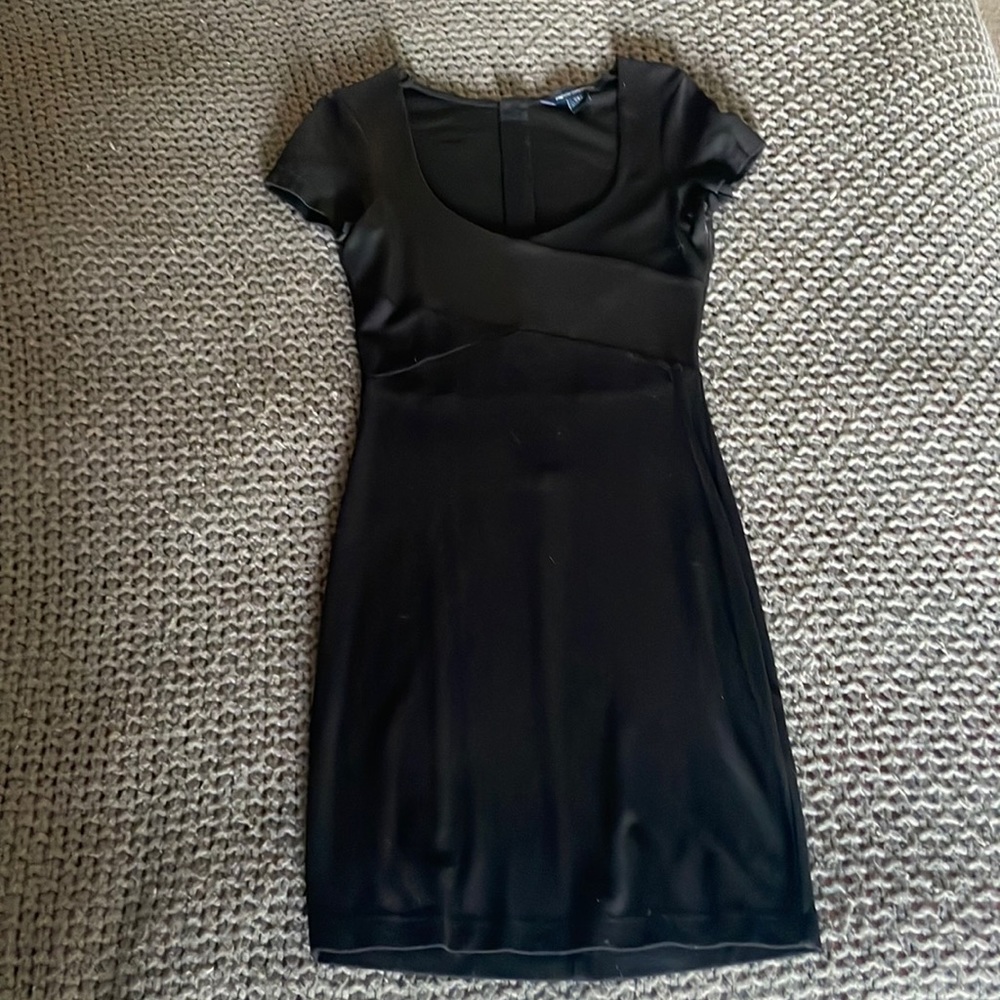 Black French Connection bodycon dress with faux leather detailing